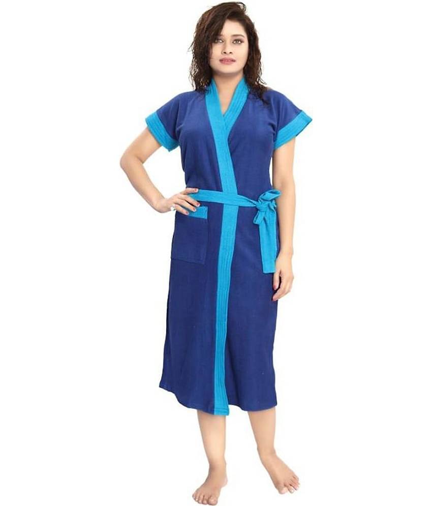 Poorak Blue Free Size Bathrobe ( Pack of 1 )