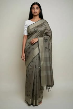 Sambalpuri Baandha Ikat Cotton Saree in Dusty Khaki with Blouse Sambalpuri Baandha Ikat Cotton Saree in Dusty Khaki with Blouse