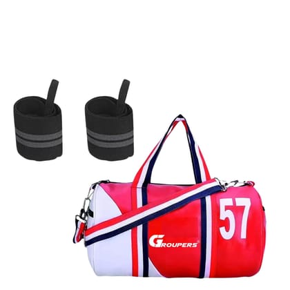 GROUPERS Duffle PU Leather Bag with Wrist BandlGym Bags(5N-WB-57-RDWHT)