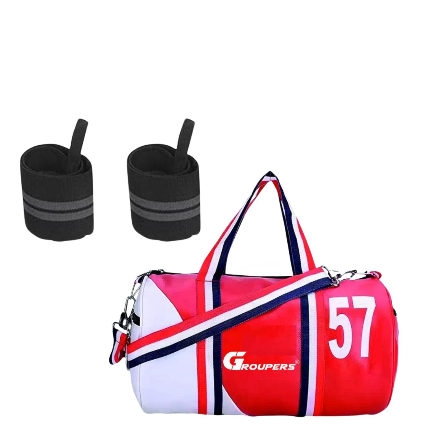 GROUPERS Duffle PU Leather Bag with Wrist BandlGym Bags(5N-WB-57-RDWHT)