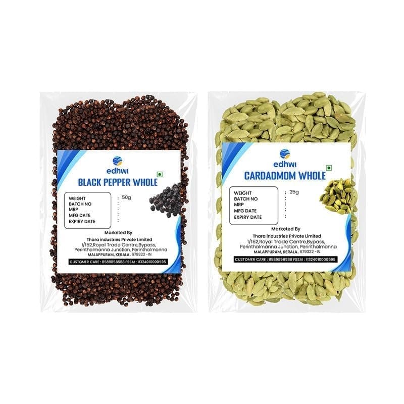 EDHWI Black Pepper 50g & Cardamom 25g Combo | Aromatic Spices for Cooking, Baking & Flavoring