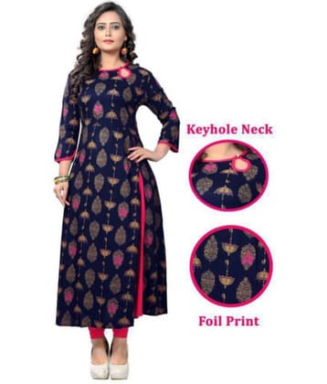Vbuyz - Navy Rayon Women's Front Slit Kurti ( Pack of 1 )