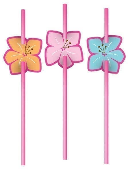 Wanna Party Straws with Luau Flower Attachment - 6CT