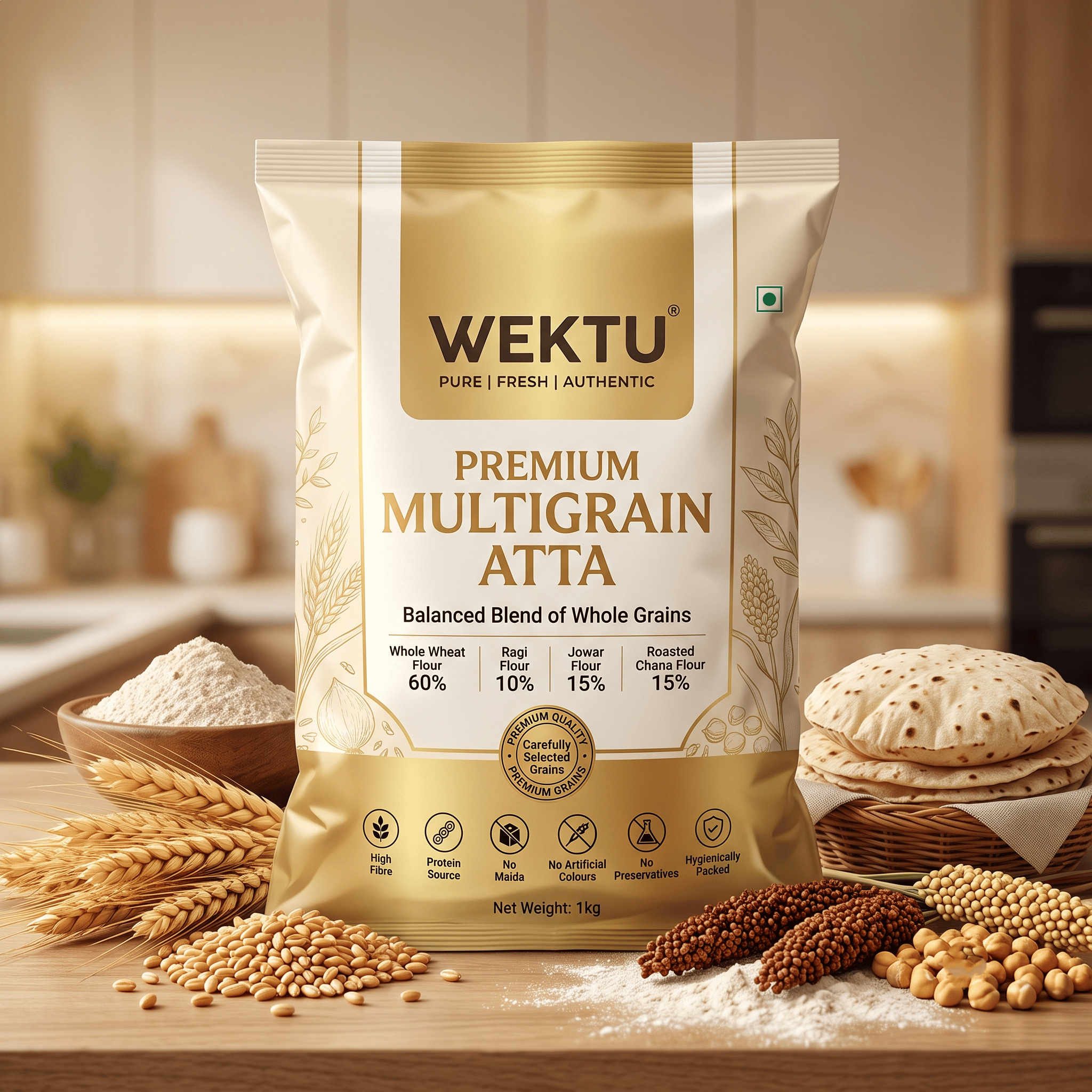 WEKTU Heritage Gold Multigrain Nutrition Blend Aata.