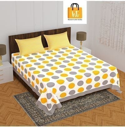 3001-Hometrade India-Standard King Size (90*108 Inches)-Buy Pure Cotton Jaipuri Printed Flat King Size Double Bedsheet With 2 Matching Pillow Cover