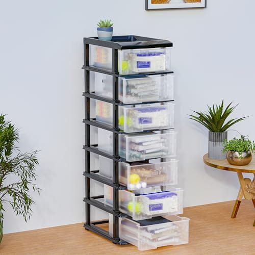 Kuber Industries 7-Layer Collapsible Multipurpose Plastic Drawers Storage Organizer