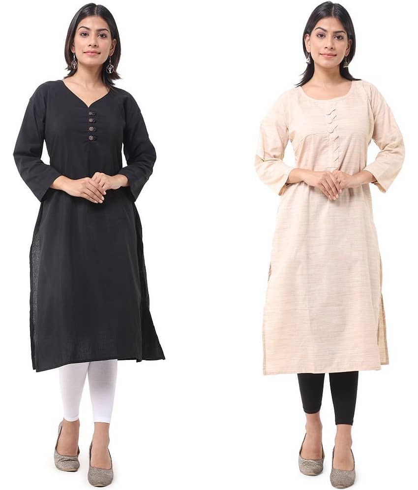 DESHBANDHU DBK - Multicolor Cotton Women's Straight Kurti ( Pack of 2 )