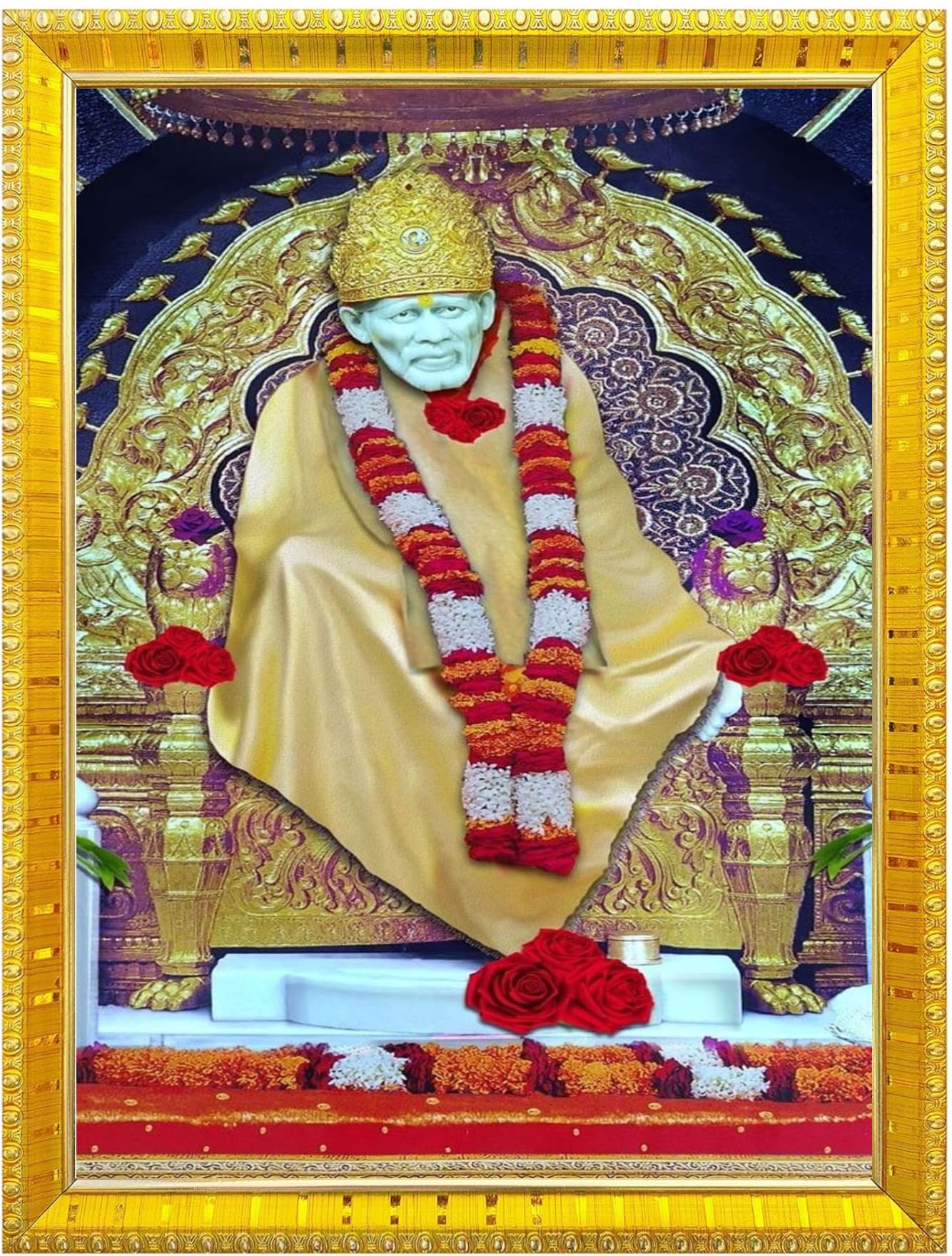 NOKKES Sai Baba Shirdi sai baba photo frame Golden 5X7 Inch Photo Frame_AQW9