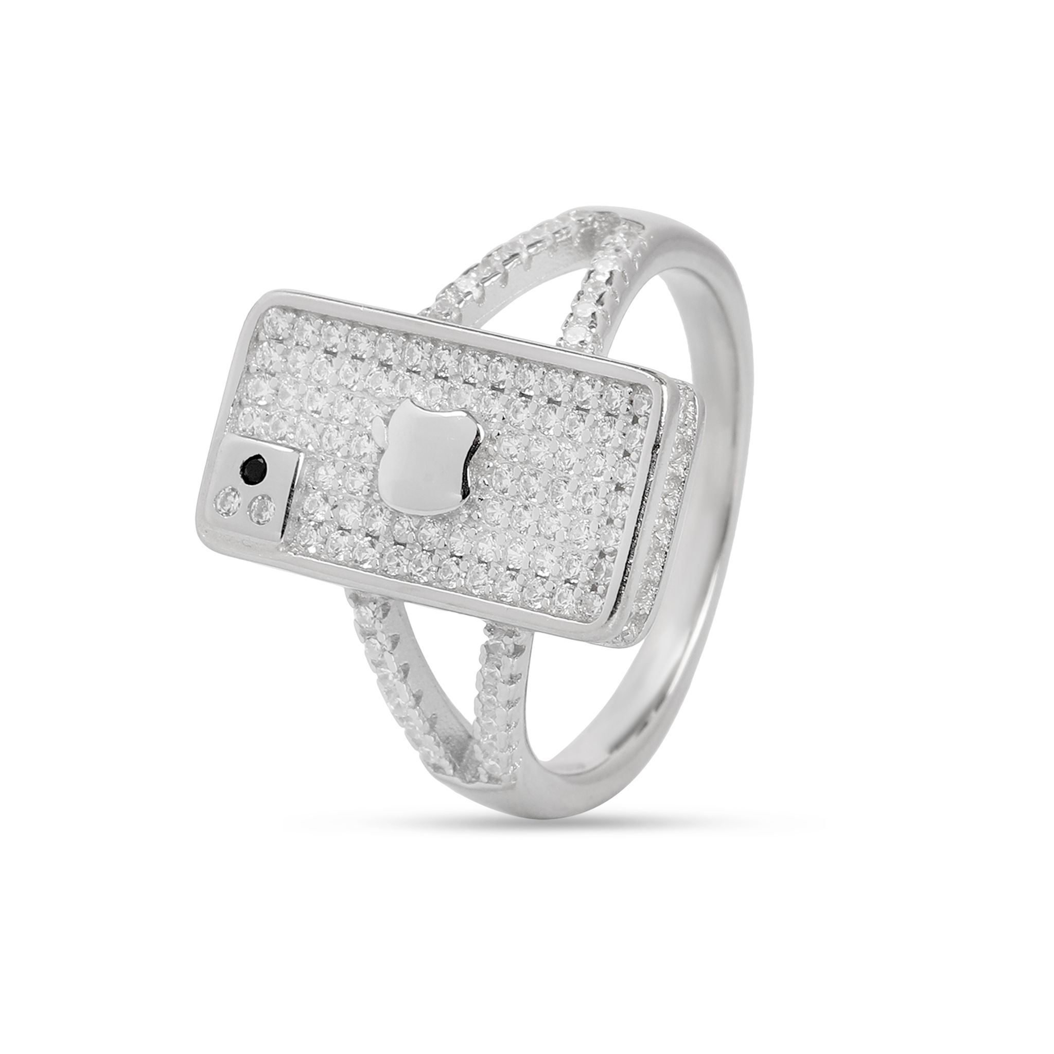 Luxury Rectangle Pave Diamond Look Ring for Women | Apple-Inspired Design Statement Ring with Micro CZ Stones | Silver Tone Party Wear Ring I Weight - 4.61 g