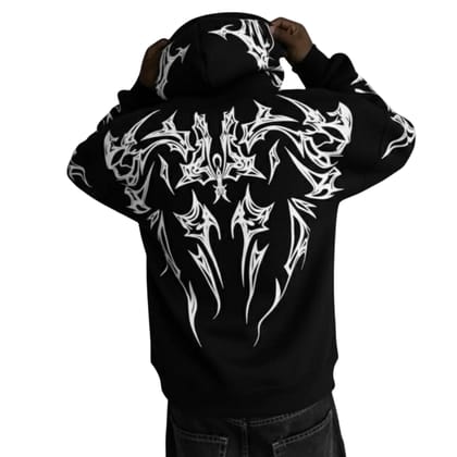 Ami Bolchi Black Mafia Kangaroo Pocket Hoodie for Men  Tribal Back Print Premium Winter Wear