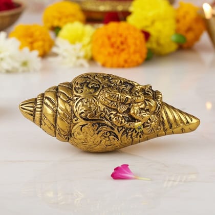 Aluminium Showpiece Shank Ganesh, Height : 2 Inch (ASMAS507 G)