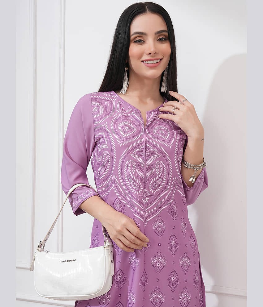 Vishudh Women Polyester Printed Straight Kurti ( Purple )