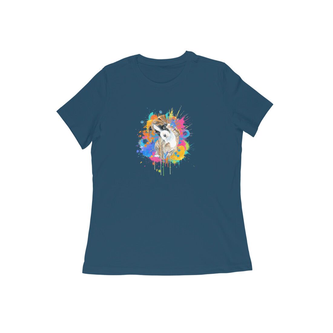 Round Neck T-Shirt (Women) - Splashes Of Joy Puppy (11 colours)