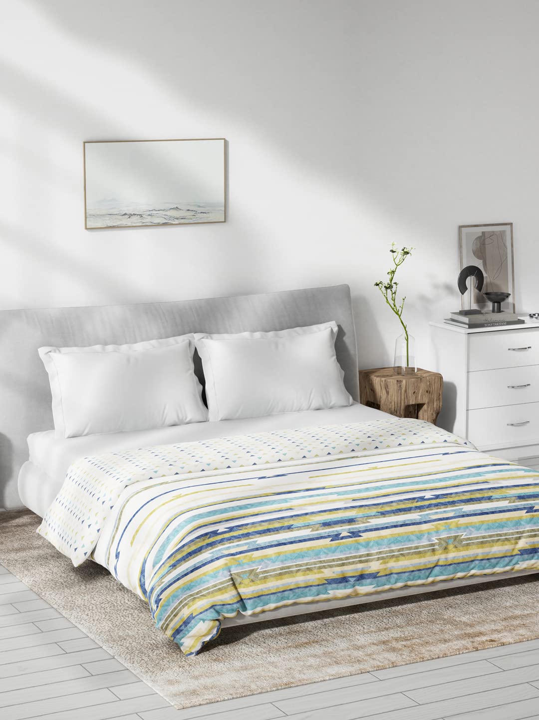 DDECOR - Primary Collection 100% Cotton Geometric Pattern VOL Queen Dohar |229 CM X 254 CM| - Blue