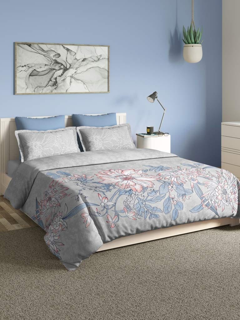 DDECOR - Primary Collection 100% Cotton Floral Pattern 136TC King Quilt |229 CM X 274 CM| - Blue