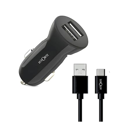 LA' FORTE Dual Port Car Charger 2.4 Amps with Type C Cable LA' FORTE Dual Port Car Charger 2.4 Amps with Type C Cable - Black Car Charger Pack of 1