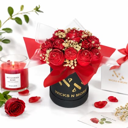 Wicks N More Rose Candle Bouquet | Handmade Soy Wax Red Rose Candle Arrangement in Black and Gold Round Box | Romantic Gift for Valentine Anniversary Birthday and Décor Wicks N More Rose Candle Bouquet | Handmade Soy Wax Red Rose Candle Arrangement in Black and Gold Round Box | Romantic Gift for Valentine Anniversary Birthday and Décor