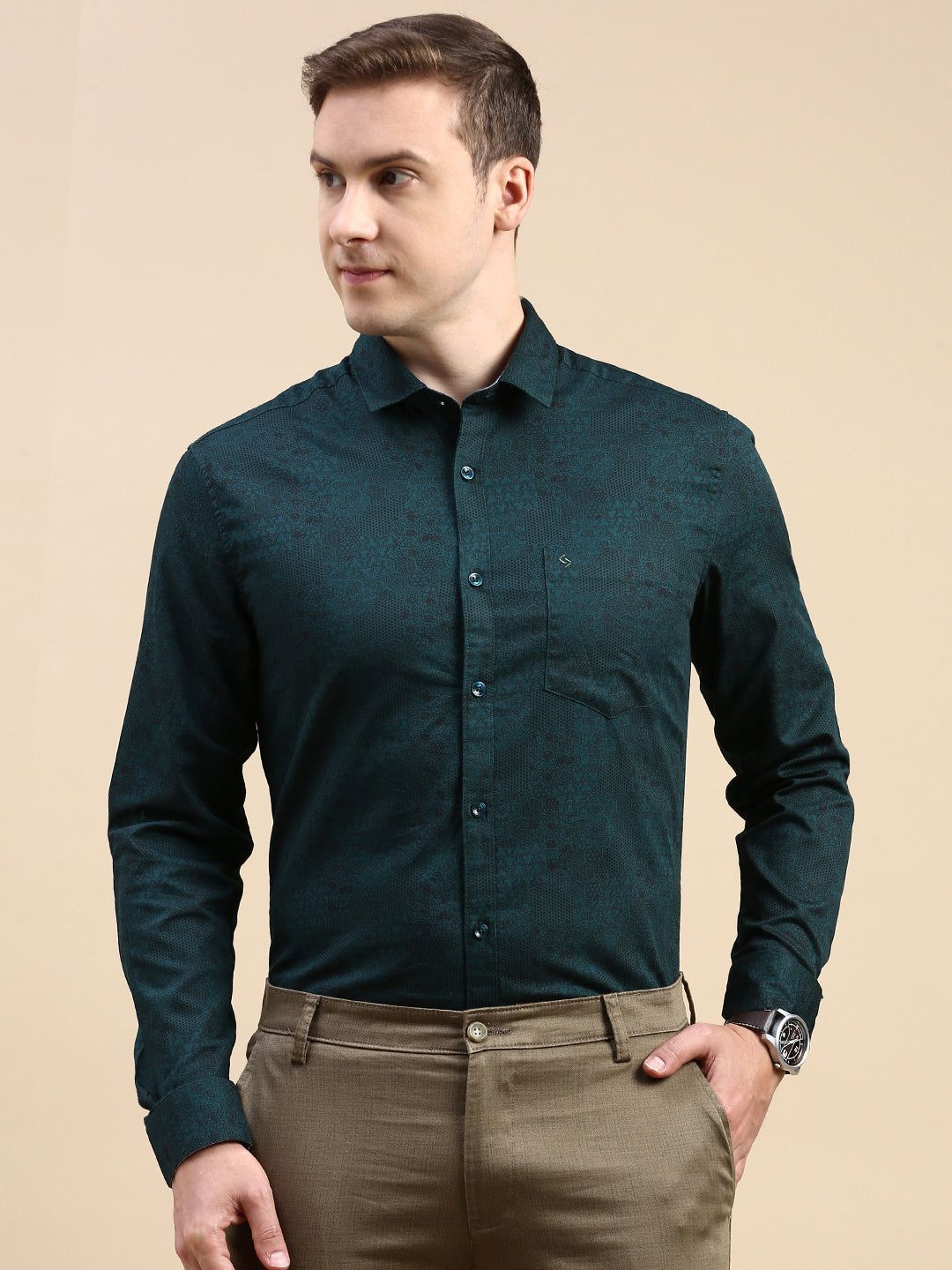 Classic Polo Men's Polo Neck Cotton Dr.Green Slim Fit Printed Shirt | SP1-40 A-FS-PRT-SF