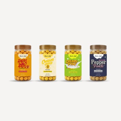 Blute life Roasted/Flavoured Makhana | High In Protein | High Fiber | Calcium Rich | Low Cholestrol | No Palm Oil | 80g Pack (Super Crunchy Roasted/Flavoured Makhana) (Combo 320g, Peri Peri Magic | Pepper Punch | Chatpatta Cheese | Creamy Pyaz) Blute life Roasted/Flavoured Makhana | High In Protein | High Fiber | Calcium Rich | Low Cholestrol | No Palm Oil | 80g Pack (Super Crunchy Roasted/Flavoured Makhana) (Combo 320g, Peri Peri Magic | Pepper Punch | Chatpatta Cheese | Creamy Pyaz)