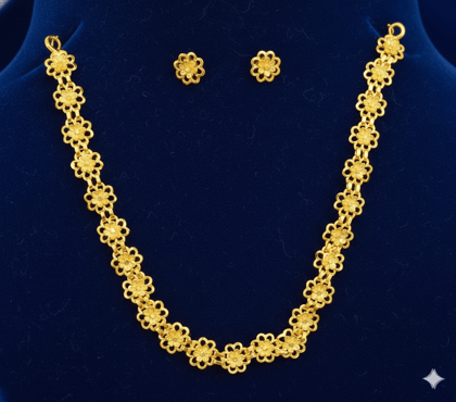 Mishti Creations Gold Colour Plated Floral Design Traditional Necklace Set with Stud Earrings