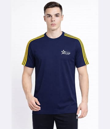 Alexender Men Cotton Blend Regular Fit Striped T-Shirt ( Navy Blue )
