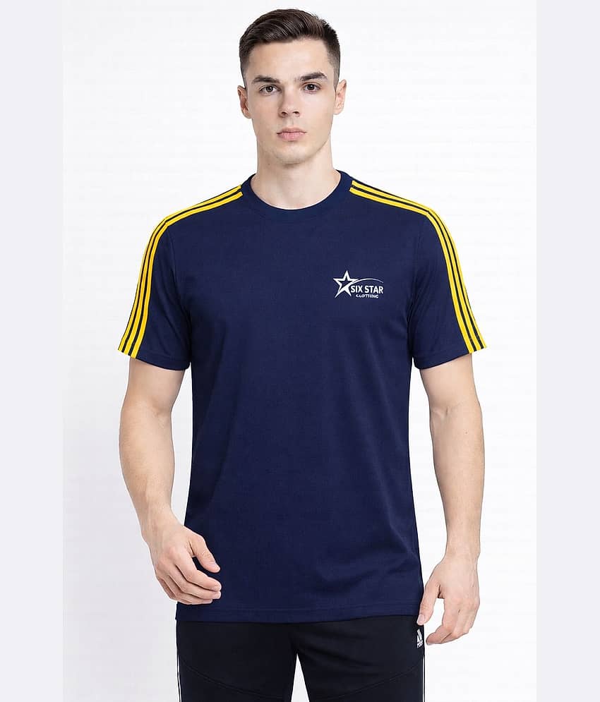 Alexender Men Cotton Blend Regular Fit Striped T-Shirt ( Navy Blue )