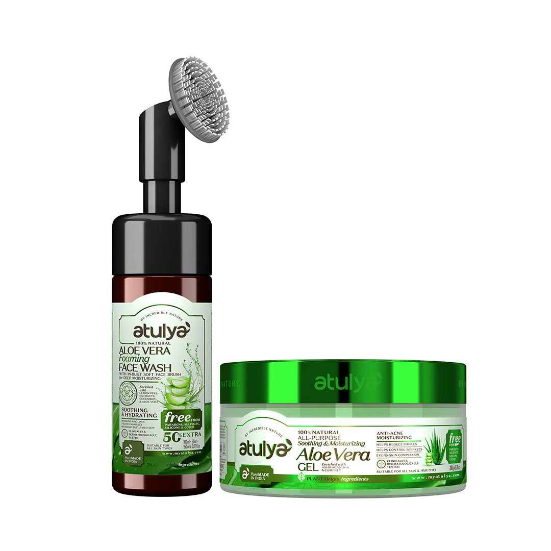 atulya Aloe Vera Foaming Face Wash with All-Purpose Aloe Vera Gel Combo (Set of 2)