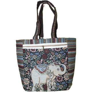 Ethnic Elephant Motif Tapestry Tote Bag