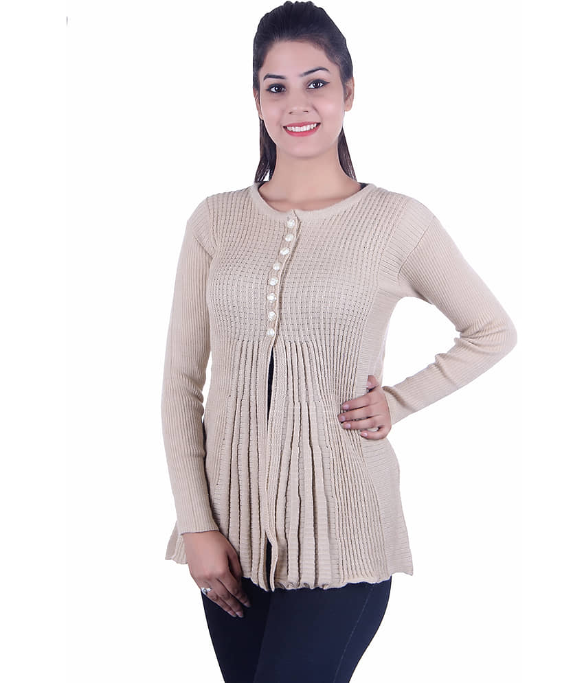 Ogarti Acrylic Beige Buttoned Cardigans - Single
