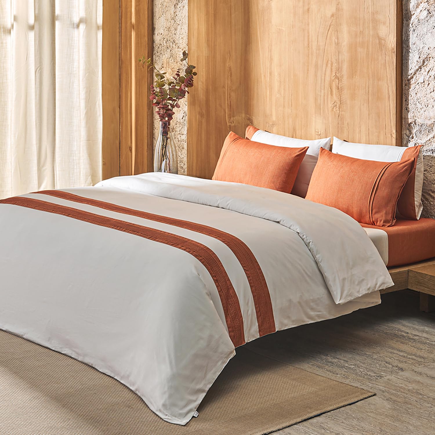 DDECOR - Astoria Collection 100% Cotton Plain & Texture Pattern 180TC Super King Bedsheet |274 CM X 274 CM| - Orange