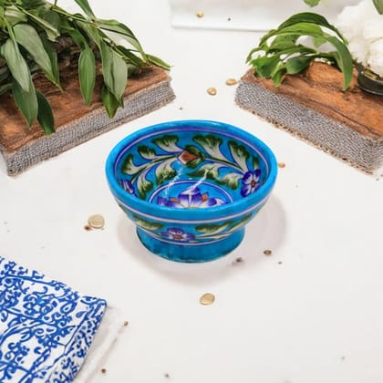 Blue Pottery Round Bowl - Turquoise Blue Blue Pottery Round Bowl - Turquoise Blue
