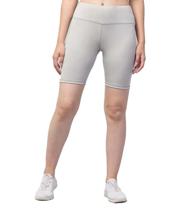 Women's Polyester Solid Above Knee High-Rise Shorts (Grey, M)-PID56749