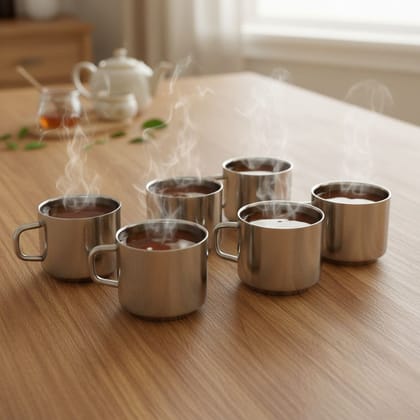 Stainless Steel Cup Set 120 ML Set of 6 Drinking Cups (SMAS051 B)