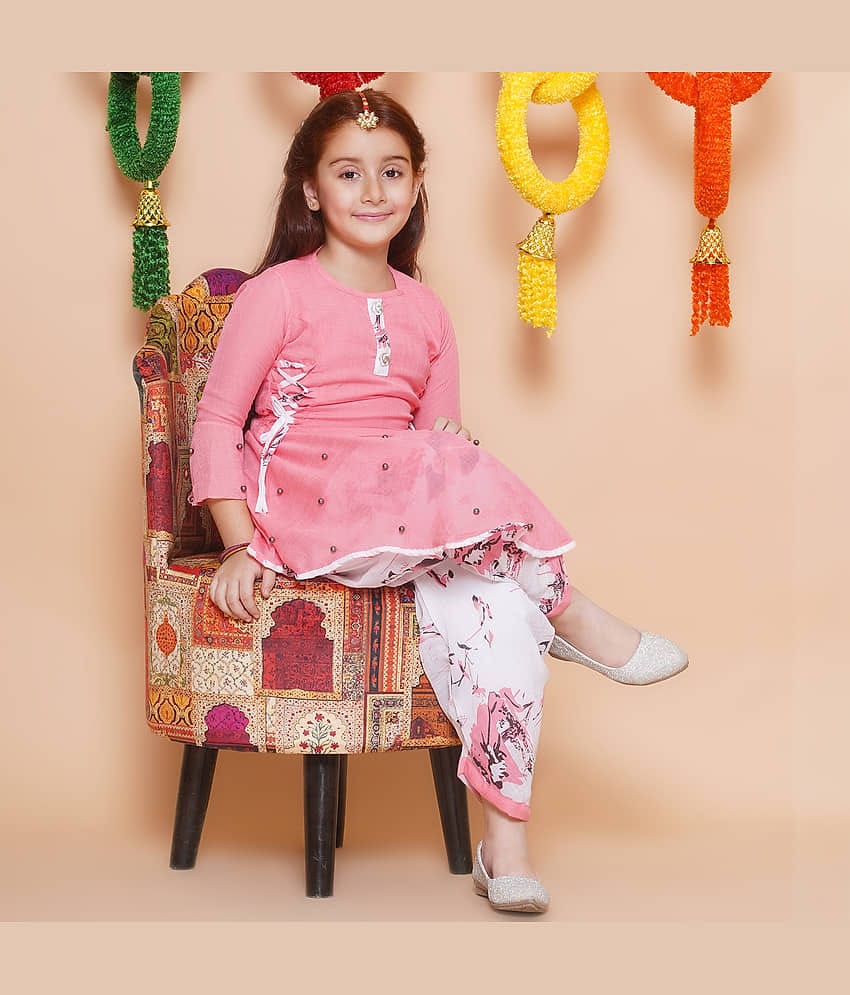 Arshia Fashions Girls Rayon Patiala Kurta Set ( Pack of 1 , Pink )
