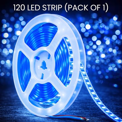 SPARKWORLD 5 Meter Blue LED Flexible Strip Light with SMPS 120 LEDs/Meter, Self-Adhesive Decorative Cove Light