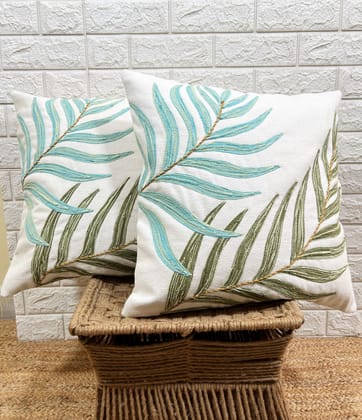 Indihomecraft Handicraft Cotton Cushion Cover - Hand Stitched Embroidery Decorative Art Boho Pillow Flower Leaf Hand Made Pillow Cover | Square Shape 18X18 Inches Cushion Cover Set of 2 Indihomecraft Handicraft Cotton Cushion Cover - Hand Stitched Embroidery Decorative Art Boho Pillow Flower Leaf Hand Made Pillow Cover | Square Shape 18X18 Inches Cushion Cover Set of 2