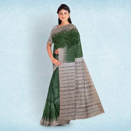 Rifle Green Temple Border Tussar Silk Saree