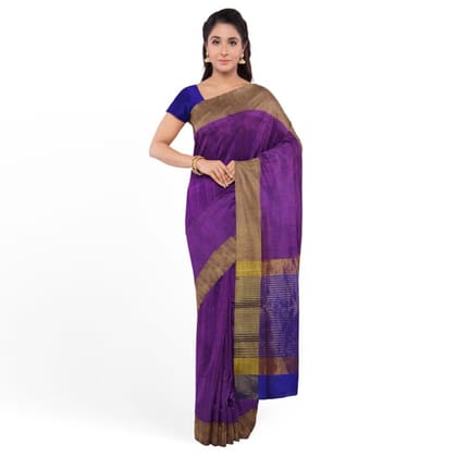 Tribes India Women's Lichi Silk Saree with Blouse Piece Violet Blue Color