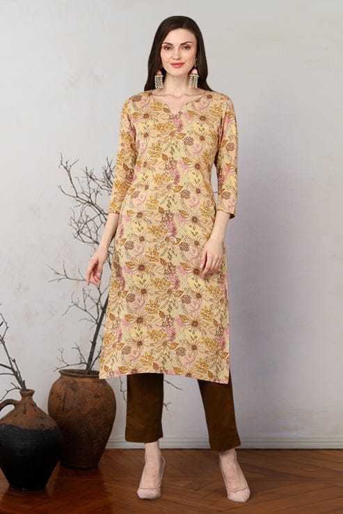 Viscose Rayon Chikoo Floral Printed Straight Kurta VCK9304