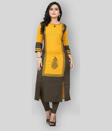 Vbuyz - Yellow Cotton Women's Front Slit Kurti ( Pack of 1 )