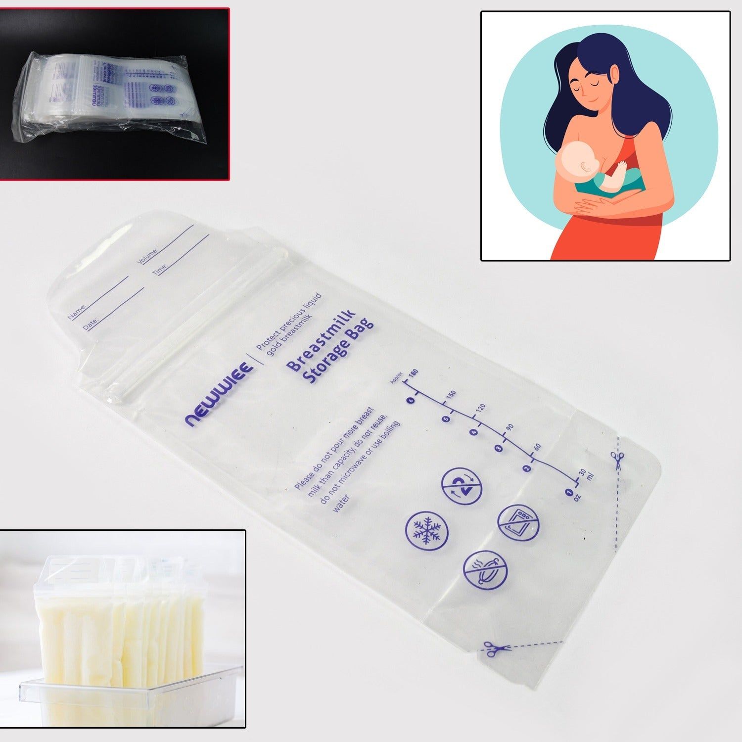 Breastmilk Storage Bags, Double Zipper Seal (60 Pcs Set)
