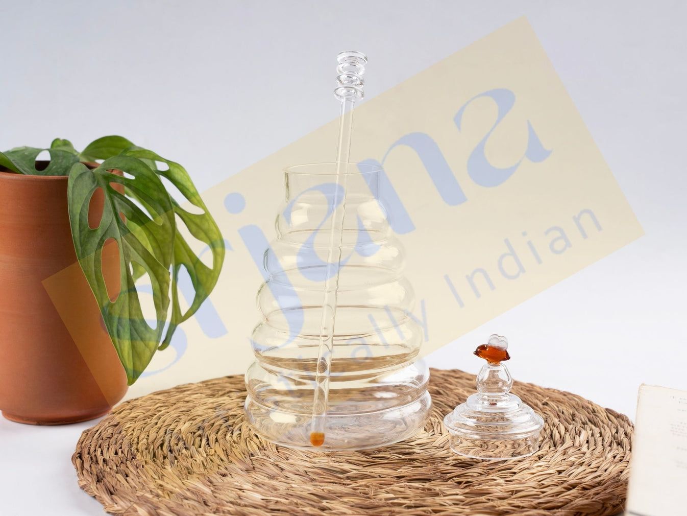 Srjana Hand blown Borosilicate Glass Honey Pot