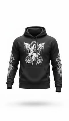 Ami Bolchi Black Gothic Angel Print Hoodie for Men  Premium Streetwear