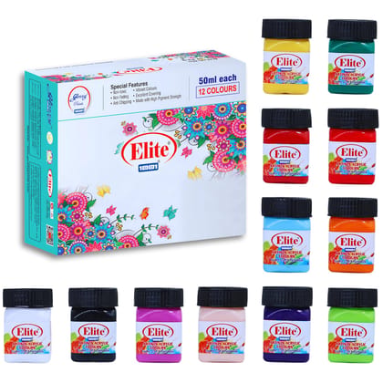 1001 Elite Artists Acrylic Colors Set | 12 Shades X 50ml Each | MultiSurface | Art Craft & Paint Work | Multicolours