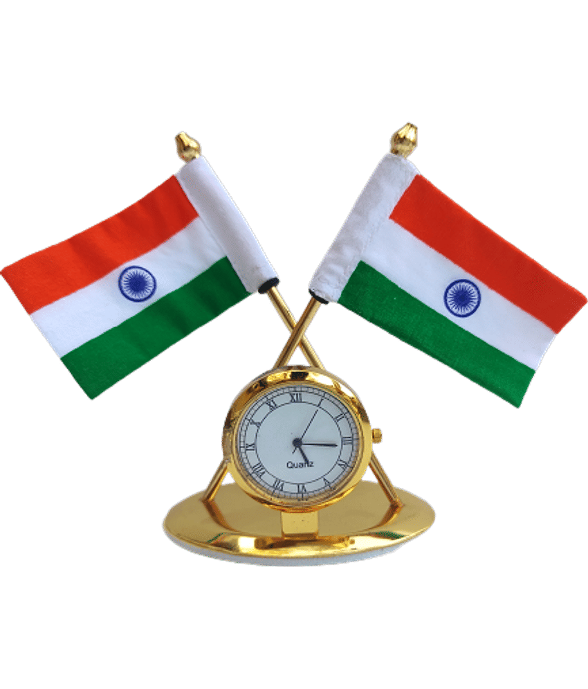 RAVARIYA GRAPHICS Flags with Clock Golden