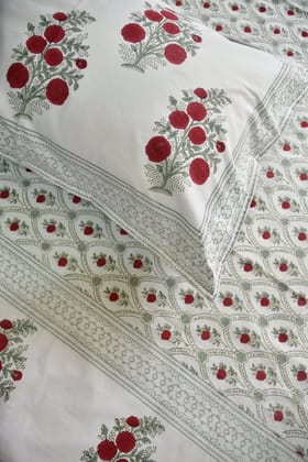 Red Flower Jaal Buta Premium Hand Block Bedsheet Super King (108 x 108) inches bedsheet Red Flower Jaal Buta Premium Hand Block Bedsheet Super King (108 x 108) inches bedsheet