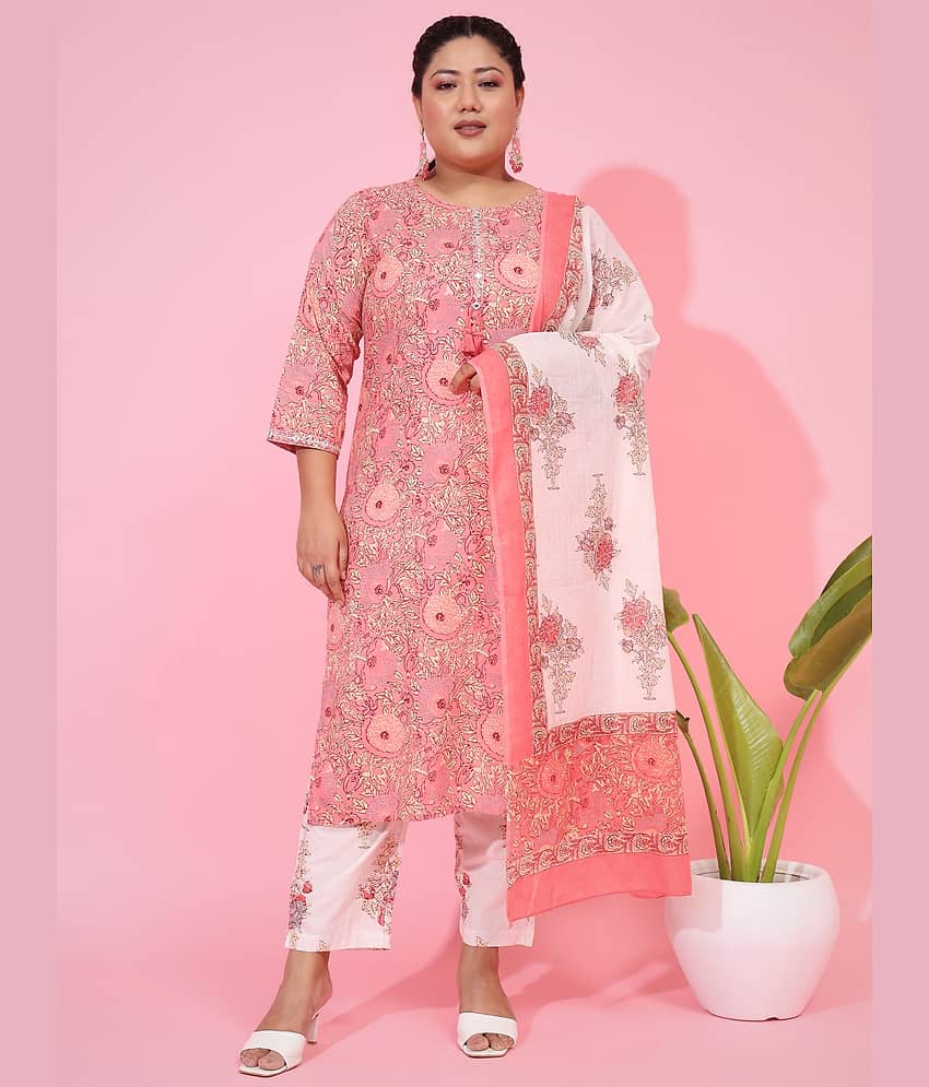 Vbuyz Cotton Printed Kurti With Pants Women's Stitched Salwar Suit - Pink ( Pack of 1 )