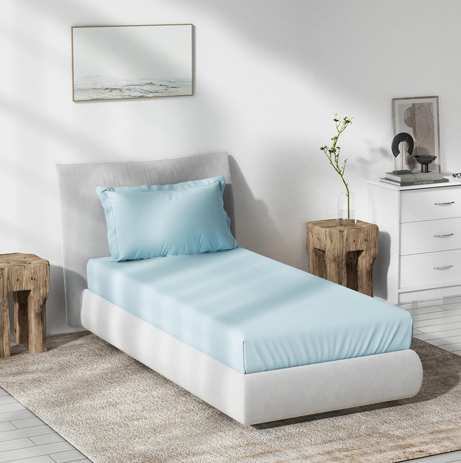 DDECOR - Spectrum Collection 100% Cotton Plain & Texture Pattern 180TC Single Bedsheet|152 CM X 224 CM| - Blue