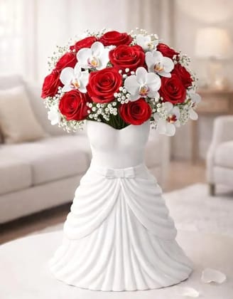 Premium & Elegant Wedding Gown Vase White - Biodegradable Thermoplastic Polyester Bridal Centerpiece Gift-Ready Wedding & Home Dcor (L 16 cm  W 14.6 cm  H 18 cm)