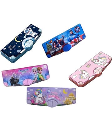 ECLET 1PC 5 Side Open Scissor pencil box for kids boy and girl plastic pencil box(set of 1 multicolour)any random design will send